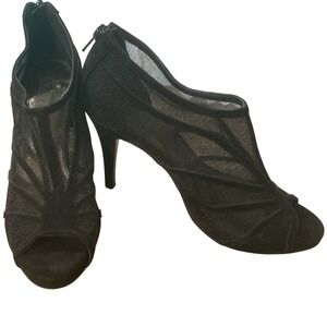M by Mariinelli Black Mesh Peep Toe Stiletto Heel Booties Evening Party Shoes